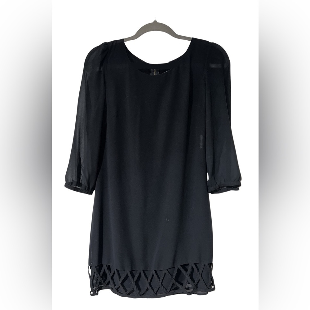 Black Shift Dress With Trim at Hem